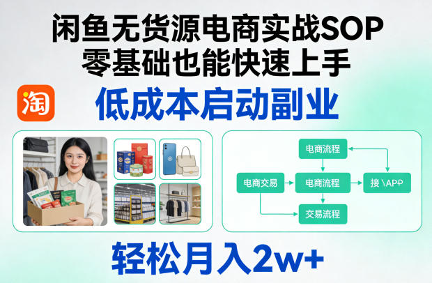 闲鱼无货源电商实战SOP，零基础也能快速上手，低成本启动副业，轻松月入2w+-低成本创业项目大全｜短视频带货+AI副业变现｜知行创业网