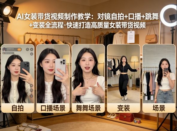 AI女装带货视频制作教学，对镜自拍、口播、跳舞、变装全流程，快速打造高质量女装带货视频-低成本创业项目大全｜短视频带货+AI副业变现｜知行创业网