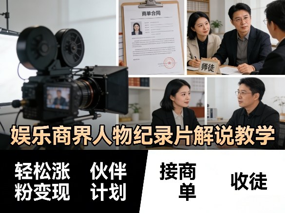 娱乐商界人物纪录片解说教学，轻松涨粉变现，伙伴计划，接商单，收徒等-低成本创业项目大全｜短视频带货+AI副业变现｜知行创业网