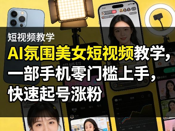 AI氛围美女短视频教学，一部手机零门槛上手，快速起号涨粉-低成本创业项目大全｜短视频带货+AI副业变现｜知行创业网