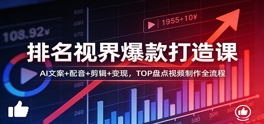 排名视界爆款打造课：AI文案+配音+剪辑+变现，TOP盘点视频制作全流程-低成本创业项目大全｜短视频带货+AI副业变现｜知行创业网