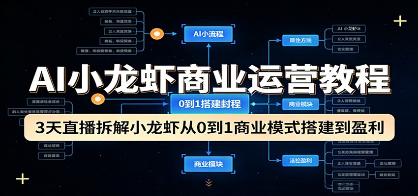 AI小龙虾商业运营教程：3天直播拆解小龙虾从0到1商业模式搭建到盈利-低成本创业项目大全｜短视频带货+AI副业变现｜知行创业网