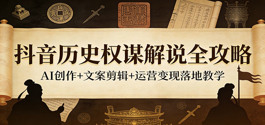 抖音历史权谋解说全攻略：AI创作+文案剪辑+运营变现落地教学-低成本创业项目大全｜短视频带货+AI副业变现｜知行创业网