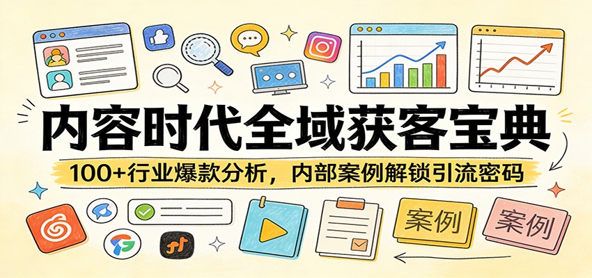 内容时代全域获客宝典：100+行业爆款分析，内部案例解锁引流密码-低成本创业项目大全｜短视频带货+AI副业变现｜知行创业网