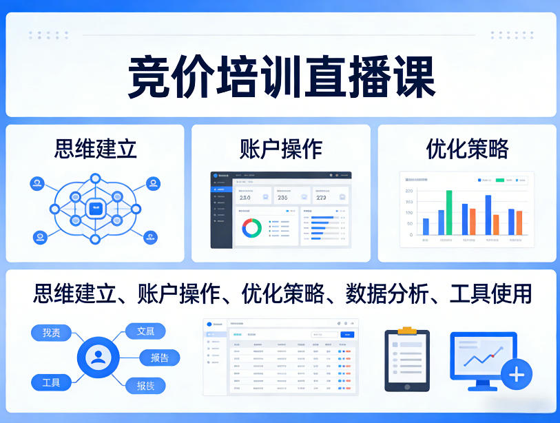 竞价培训直播课，覆盖思维建立、账户操作、优化策略、数据分析、工具使用等，全方位提升效果-低成本创业项目大全｜短视频带货+AI副业变现｜知行创业网