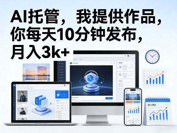 公众号AI托管，我提供作品，你每天10分钟发布，月入3k+【揭秘】-低成本创业项目大全｜短视频带货+AI副业变现｜知行创业网