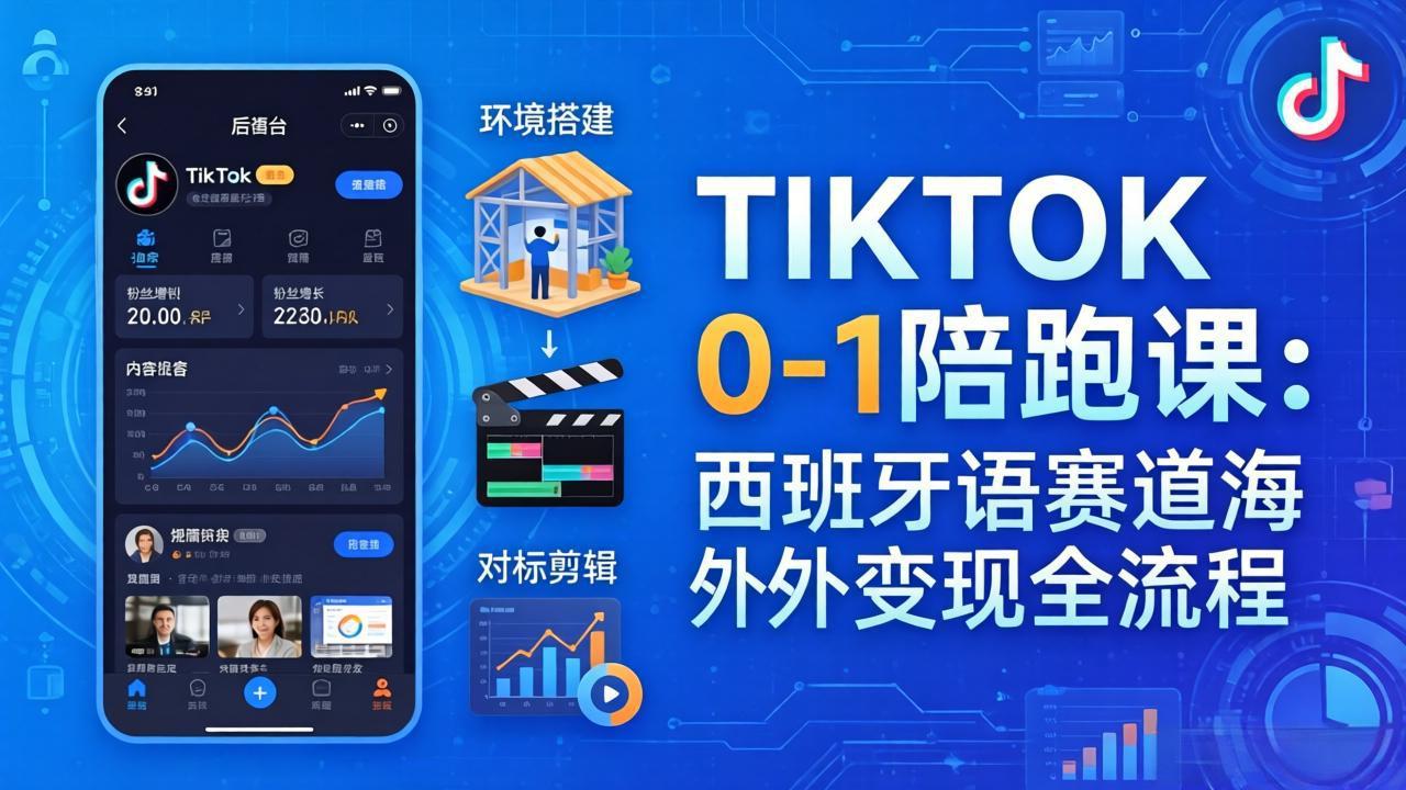 (17908期)TIKTOK 0-1 陪跑课:从环境搭建到刷对标剪辑,西班牙语赛道海外变现全流程-低成本创业项目大全|短视频带货+AI副业变现|知行创业网