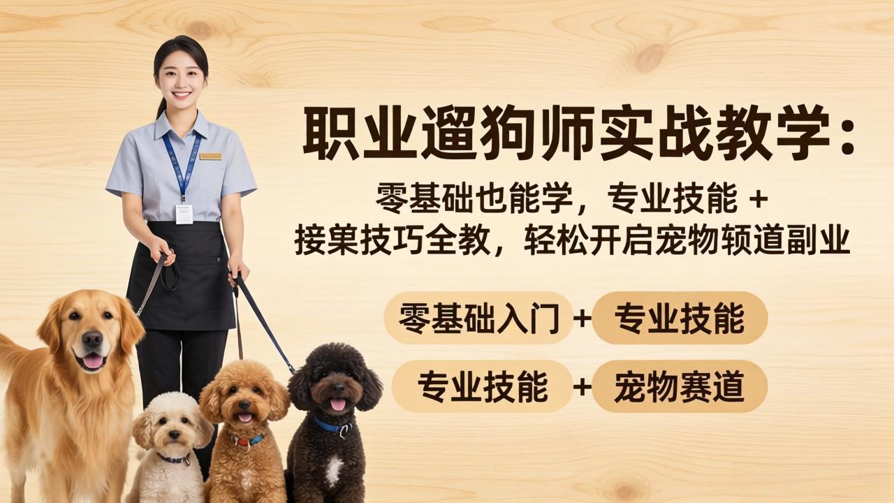 （18115期）职业遛狗师实战教学：零基础也能学，专业技能 + 接单技巧全教，轻松开启宠物赛道副业-低成本创业项目大全｜短视频带货+AI副业变现｜知行创业网