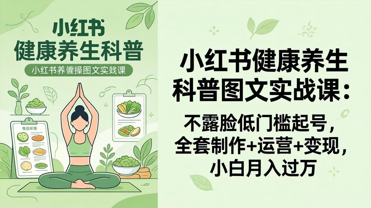 (18033期)2026小红书健康养生科普图文实战课:不露脸低门槛起号,全套制作+运营+变现,小白月入过万-低成本创业项目大全|短视频带货+AI副业变现|知行创业网