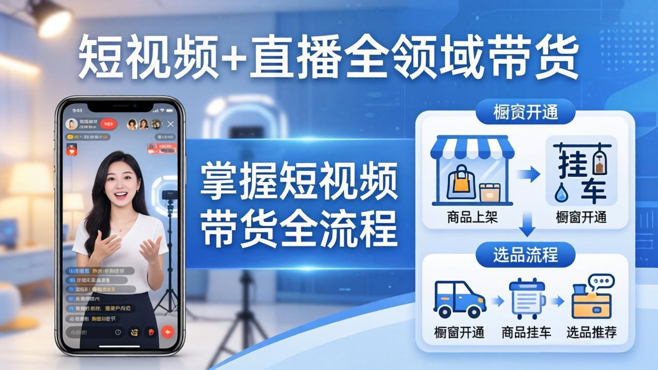 （17915期）短视频+直播全领域带货-更新：掌握橱窗开通、挂车、选品、爆款文案改编等短视频带货全流程-低成本创业项目大全｜短视频带货+AI副业变现｜知行创业网