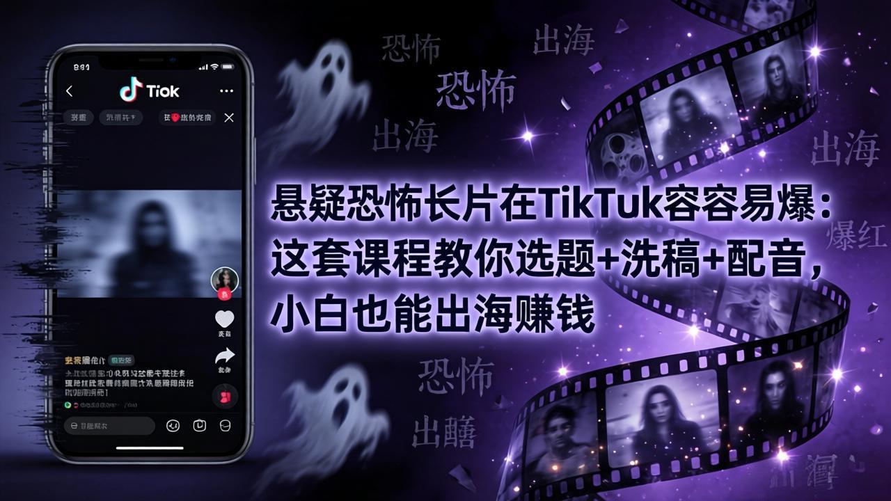 （18220期）悬疑恐怖长片在TikTok最容易爆：这套课程教你选题+洗稿+配音，小白也能出海赚钱-低成本创业项目大全｜短视频带货+AI副业变现｜知行创业网