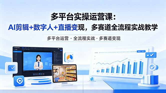 （18193期）某团队多平台实操运营课-更新26年4月25：AI剪辑+数字人+直播变现，多赛道全流程实战教学-低成本创业项目大全｜短视频带货+AI副业变现｜知行创业网