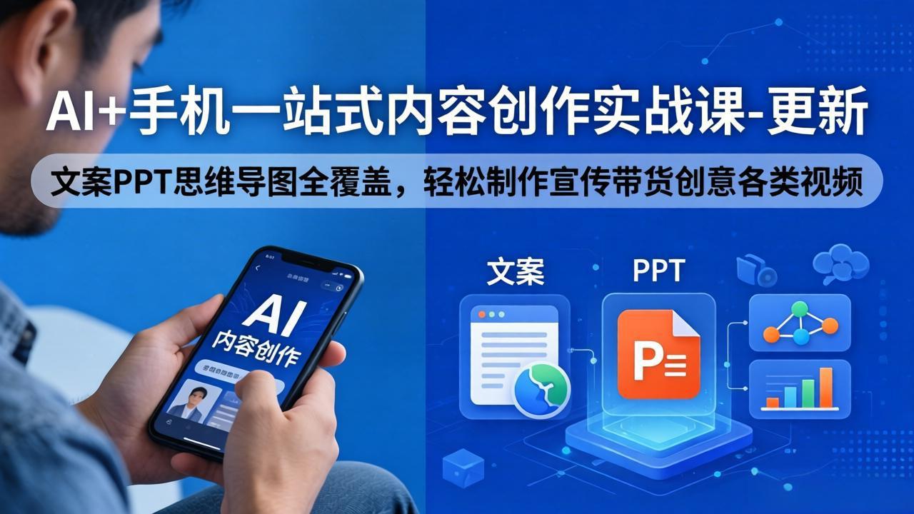 （18204期）AI+手机一站式内容创作实战课-更新，文案PPT思维导图全覆盖，轻松制作宣传带货创意各类视频-低成本创业项目大全｜短视频带货+AI副业变现｜知行创业网