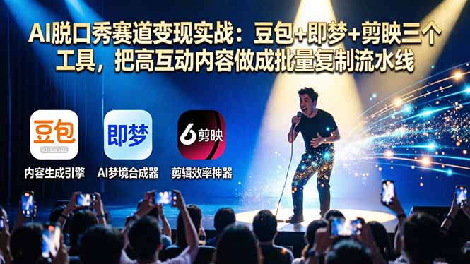 （17990期）AI脱口秀赛道变现实战：豆包+即梦+剪映三个工具，把高互动内容做成批量复制流水线-低成本创业项目大全｜短视频带货+AI副业变现｜知行创业网
