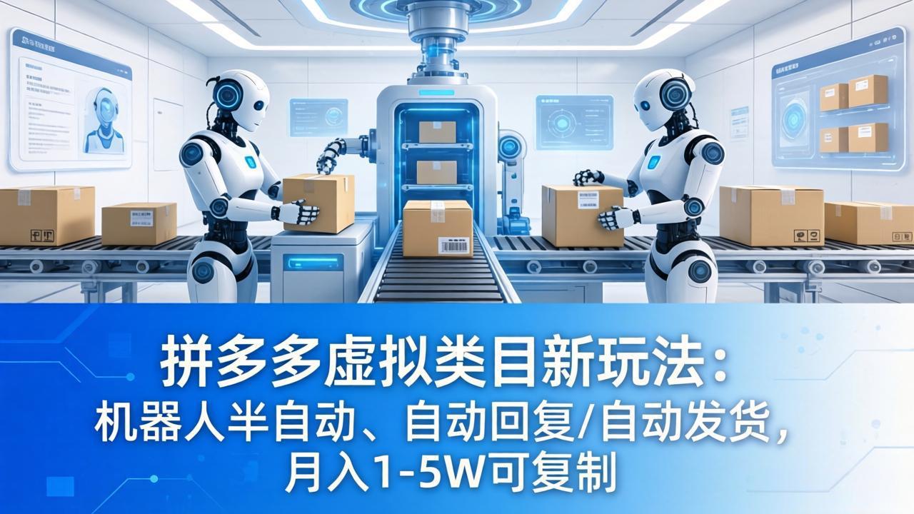 （18038期）拼多多虚拟类目新玩法：机器人半自动、自动回复 /自动发货，月入 1-5W 可复制-低成本创业项目大全｜短视频带货+AI副业变现｜知行创业网