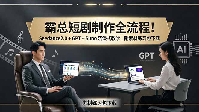 （18153期）霸总短剧制作全流程！Seedance2.0 + GPT + Suno 沉浸式教学｜附素材练习包下载-低成本创业项目大全｜短视频带货+AI副业变现｜知行创业网