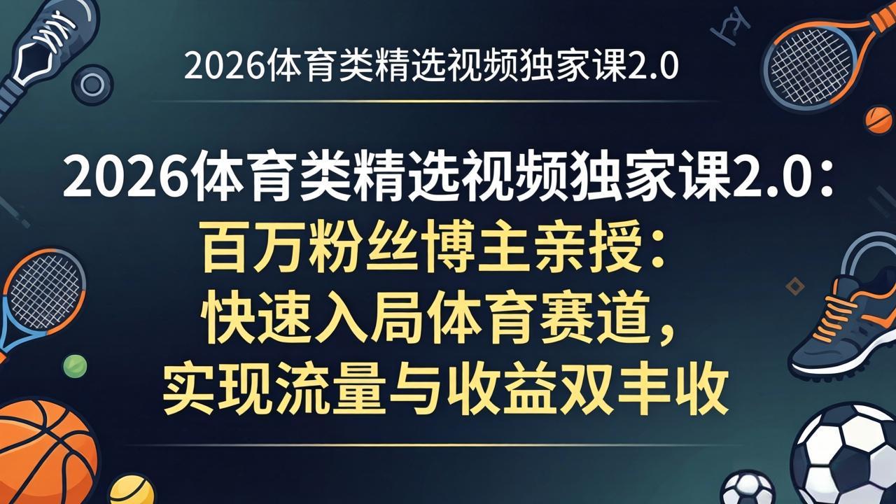 （17991期）2026体育类精选视频独家课2.0：百万粉丝博主亲授：快速入局体育赛道，实现流量与收益双丰收-低成本创业项目大全｜短视频带货+AI副业变现｜知行创业网