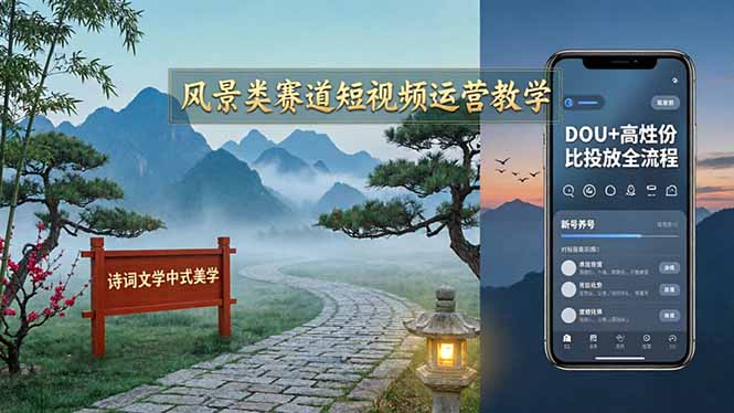 （17992期）风景类赛道短视频运营教学：诗词文学中式美学，新号养号对标账号定位，DOU+高性价比投放全流程-低成本创业项目大全｜短视频带货+AI副业变现｜知行创业网
