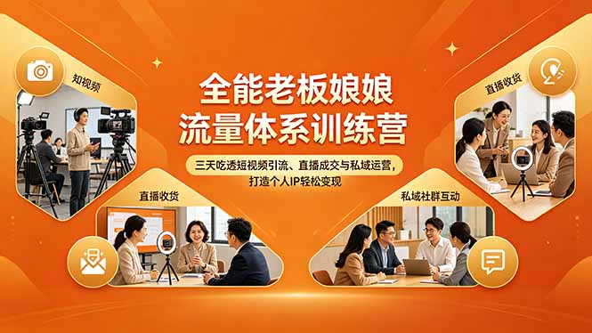 （18187期）全能老板娘流量体系训练营，三天吃透短视频引流、直播成交与私域运营，打造个人IP轻松变现-低成本创业项目大全｜短视频带货+AI副业变现｜知行创业网