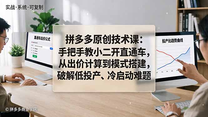 （18159期）拼多多原创技术课：手把手教小二开直通车，从出价计算到模式搭建，破解低投产、冷启动难题-低成本创业项目大全｜短视频带货+AI副业变现｜知行创业网