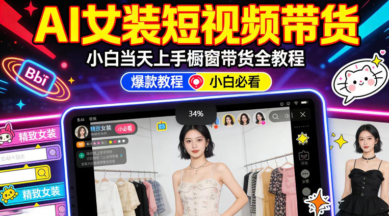 AI女装短视频橱窗带货：小白零门槛当天上手，高佣金爆款轻松賺！-低成本创业项目大全｜短视频带货+AI副业变现｜知行创业网