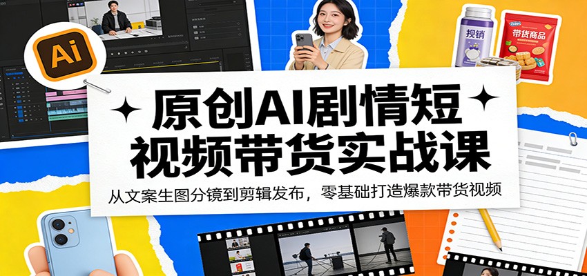 原创AI剧情短视频带货实战课：从文案生图分镜到剪辑发布，零基础打造爆款带货视频-低成本创业项目大全｜短视频带货+AI副业变现｜知行创业网