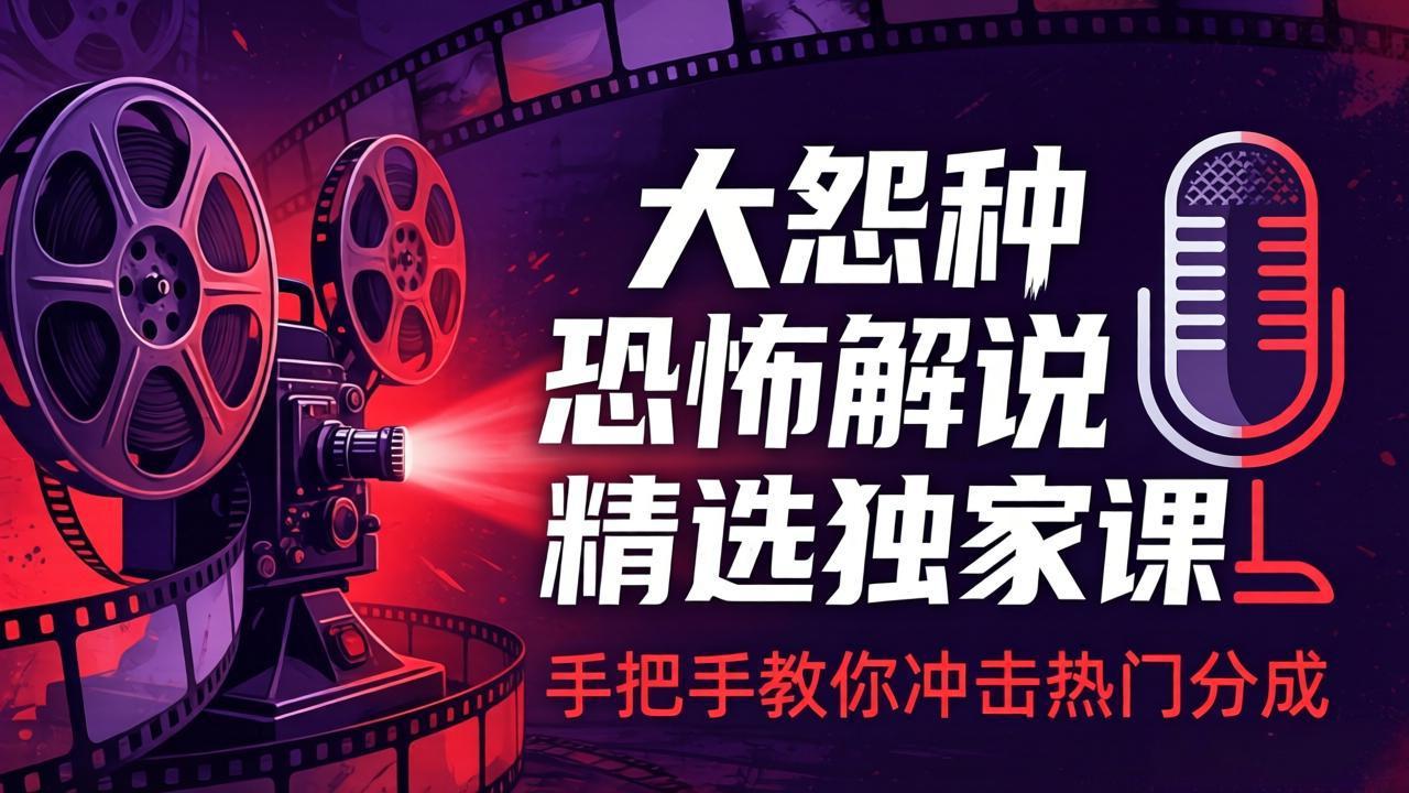 （17920期）大怨种恐怖解说精选独家课：电影下载+文案配音+片头封面，手把手教你冲击热门分成-低成本创业项目大全｜短视频带货+AI副业变现｜知行创业网