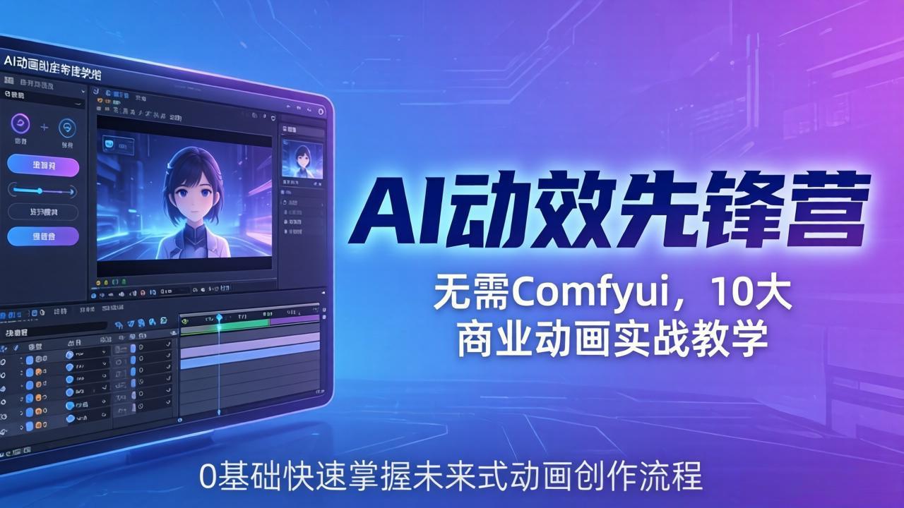 （18077期）AI 动效先锋营：无需Comfyui，10大商业动画实战教学，0基础快速掌握未来式动画创作流程-低成本创业项目大全｜短视频带货+AI副业变现｜知行创业网