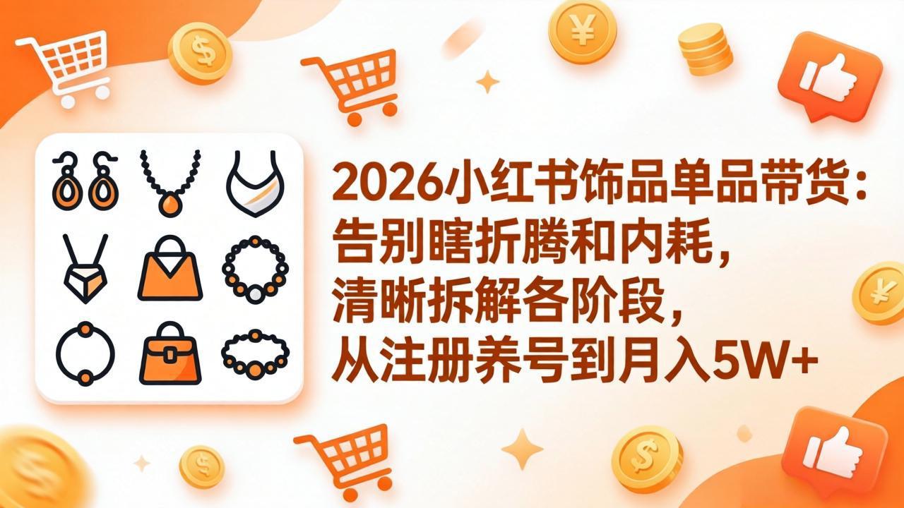 （17861期）2026小红书饰品单品带货：告别瞎折腾和内耗，清晰拆解各阶段，从注册养号到月入5W+-低成本创业项目大全｜短视频带货+AI副业变现｜知行创业网