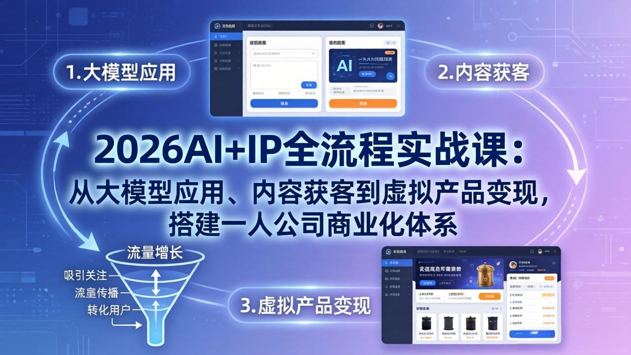 （17863期）2026AI+IP全流程实战课：从大模型应用、内容获客到虚拟产品变现，搭建一人公司商业化体系-低成本创业项目大全｜短视频带货+AI副业变现｜知行创业网