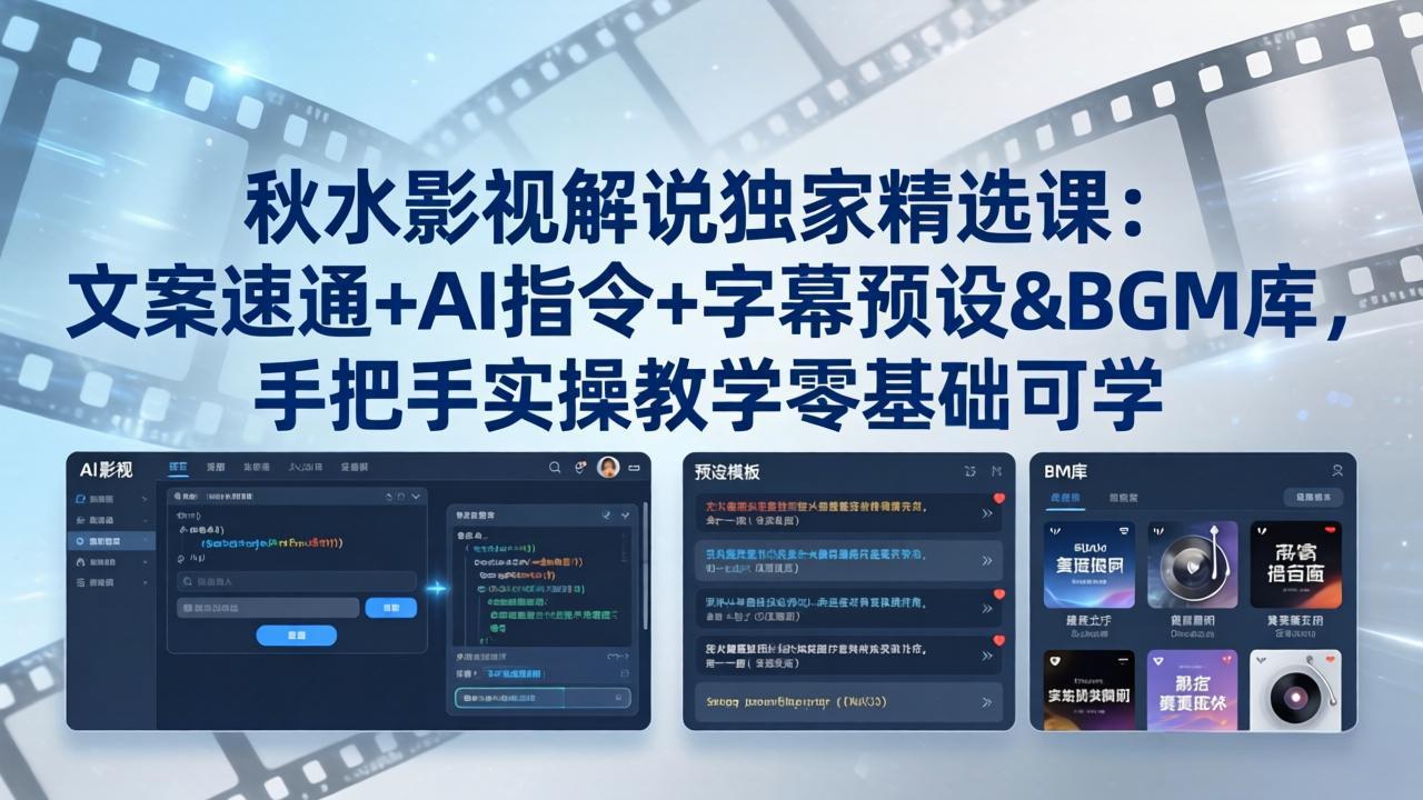 （18080期）秋水影视解说独家精选课：文案速通+AI指令+字幕预设+BGM库，手把手实操教学零基础可学-低成本创业项目大全｜短视频带货+AI副业变现｜知行创业网