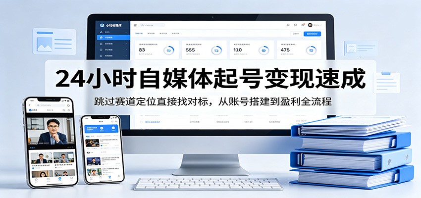 24小时自媒体起号变现速成，跳过赛道定位直接找对标，从账号搭建到盈利全流程-低成本创业项目大全｜短视频带货+AI副业变现｜知行创业网