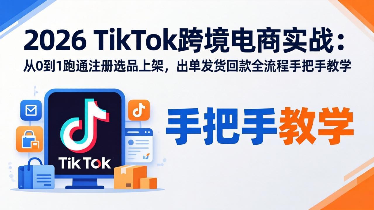 （18027期）2026TikTok跨境电商实战-更新：从0到1跑通注册选品上架，出单发货回款全流程手把手教学-低成本创业项目大全｜短视频带货+AI副业变现｜知行创业网
