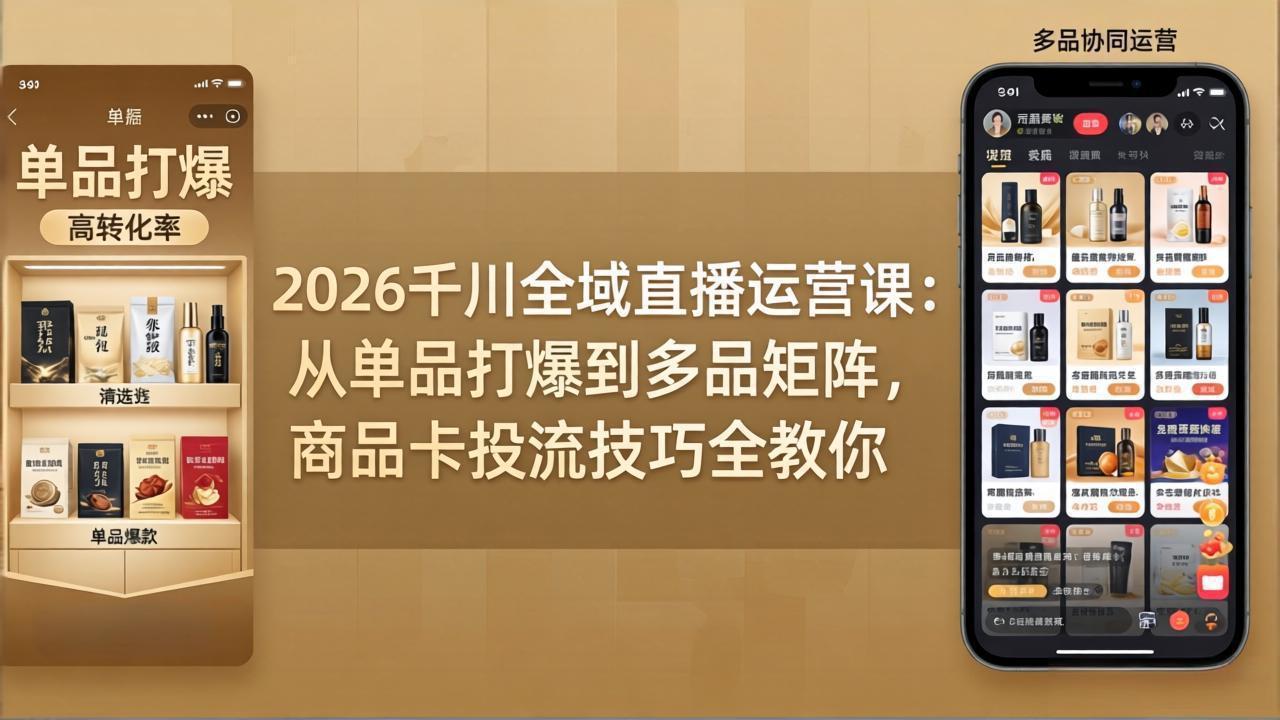 （18028期）2026千川全域直播运营课：从单品打爆到多品矩阵，商品卡投流技巧全教你-低成本创业项目大全｜短视频带货+AI副业变现｜知行创业网