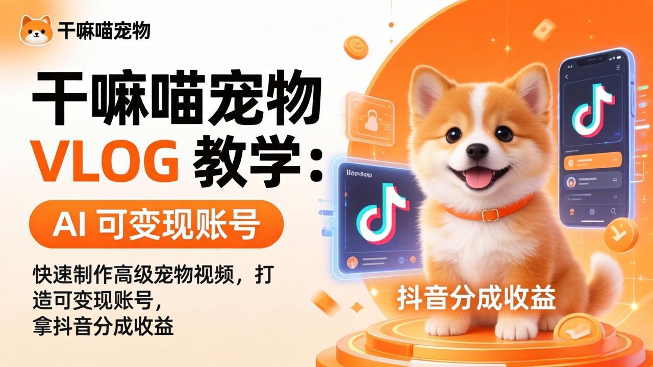 （17888期）干嘛喵宠物 VLOG 教学：AI 快速制作高级宠物视频，打造可变现账号，拿抖音分成收益-低成本创业项目大全｜短视频带货+AI副业变现｜知行创业网