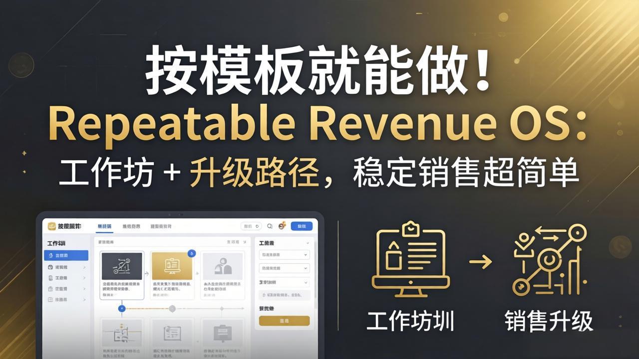 （18085期）按模板就能做！Repeatable Revenue OS：工作坊 + 升级路径，稳定销售超简单-低成本创业项目大全｜短视频带货+AI副业变现｜知行创业网