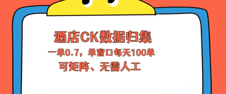 上班也能玩的酒店CK数据归集，一单0.7单窗口每天可做100单，一个人就能矩阵操作【揭秘】-低成本创业项目大全｜短视频带货+AI副业变现｜知行创业网