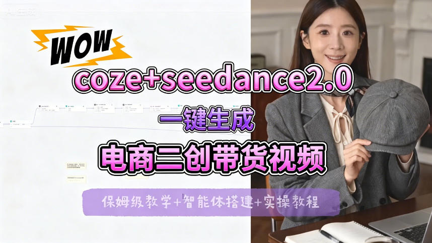【Coze工作流搭建实操教程】seedance2.0+coze一键生成电商二创带货视频，全流程保姆级教学-低成本创业项目大全｜短视频带货+AI副业变现｜知行创业网