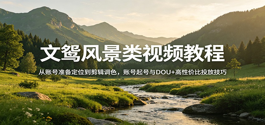 文鸳风景类视频教程：从账号准备定位到剪辑调色，账号起号与DOU+高性价比投放技巧-低成本创业项目大全｜短视频带货+AI副业变现｜知行创业网