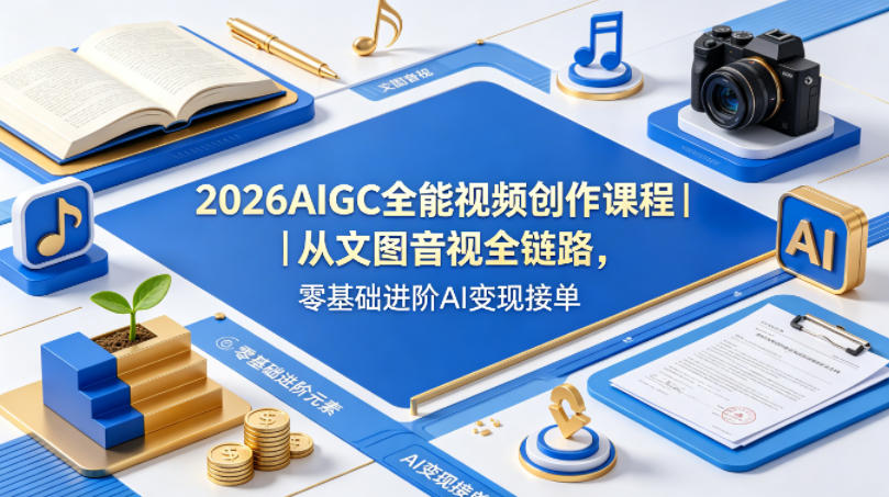 2026AIGC全能视频创作课程｜从文图音视全链路，零基础进阶AI变现接单-低成本创业项目大全｜短视频带货+AI副业变现｜知行创业网