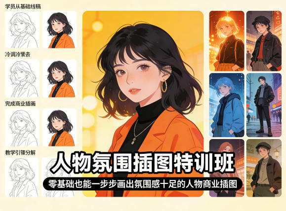 人物氛围插图特训班，零基础也能一步步画出氛围感十足的人物商业插图-低成本创业项目大全｜短视频带货+AI副业变现｜知行创业网