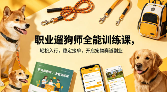 职业遛狗师全能训练课，轻松入行，稳定接单，开启宠物赛道副业-低成本创业项目大全｜短视频带货+AI副业变现｜知行创业网