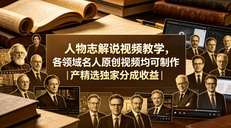 人物志解说视频教学，各领域名人原创视频均可制作丨精选独家分成收益-低成本创业项目大全｜短视频带货+AI副业变现｜知行创业网