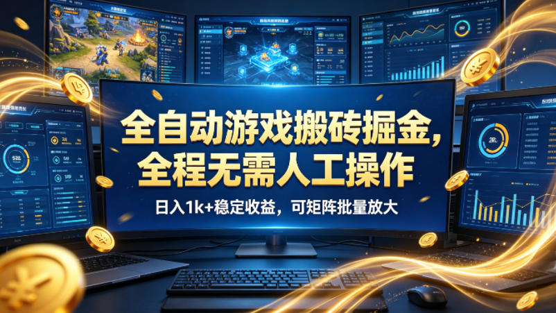 全自动游戏搬砖掘金，全程无需人工操作，日入1k+稳定收益，可矩阵批量放大【揭秘】-低成本创业项目大全｜短视频带货+AI副业变现｜知行创业网