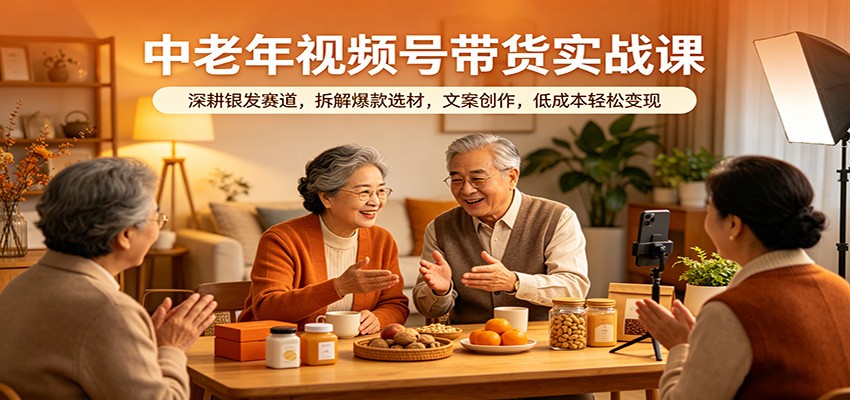 中老年视频号带货实战课：深耕银发赛道，拆解爆款选材，文案创作，低成本轻松变现-低成本创业项目大全｜短视频带货+AI副业变现｜知行创业网