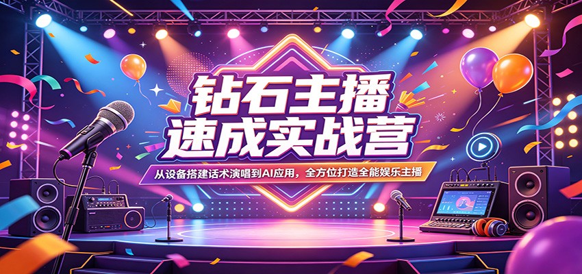 钻石主播速成实战营:从设备搭建话术演唱到AI应用,全方位打造全能娱乐主播-低成本创业项目大全|短视频带货+AI副业变现|知行创业网