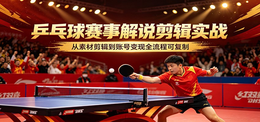 乒乓球赛事解说剪辑实战，从素材剪辑到账号变现全流程可复制-低成本创业项目大全｜短视频带货+AI副业变现｜知行创业网