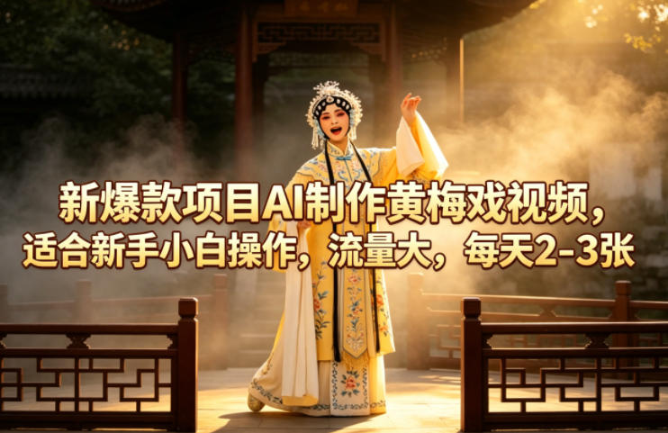 新爆款项目AI制作黄梅戏视频，适合新手小白操作，流量大，每天2-3张-低成本创业项目大全｜短视频带货+AI副业变现｜知行创业网