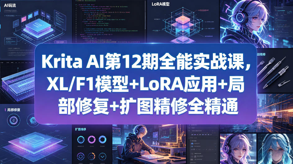 Krita AI第12期全能实战课，XL/F1模型+LoRA应用+局部修复+扩图精修全精通-低成本创业项目大全｜短视频带货+AI副业变现｜知行创业网