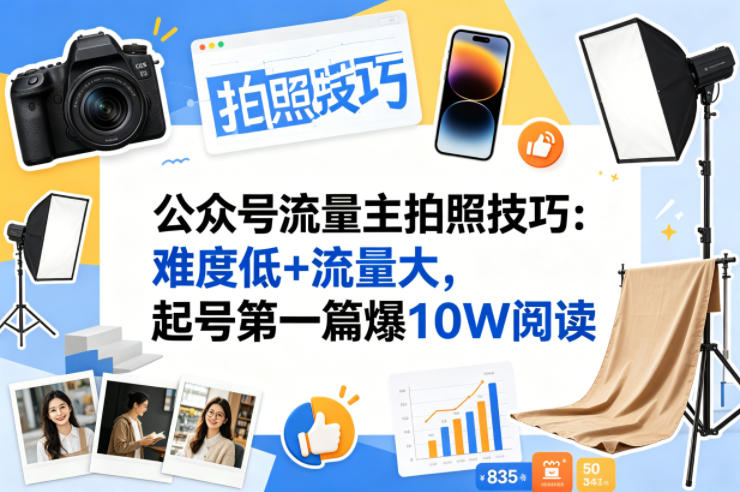 公众号流量主之拍照技巧赛道，难度低+流量大，起号第一篇就爆了10w阅读-低成本创业项目大全｜短视频带货+AI副业变现｜知行创业网